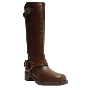 Arezzo Clara Women's Brown Leather Knee-High Moto Boots - Size 7B